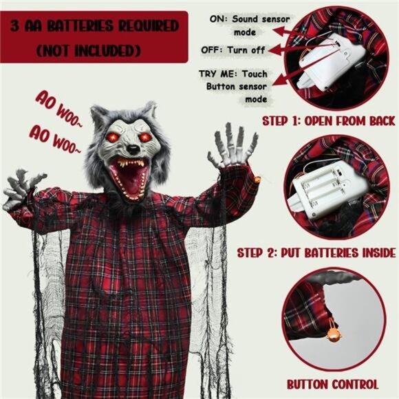 6.8FT Halloween Animatronics Clearance, 82" Howling Standing Life Size - Picture 4 of 8